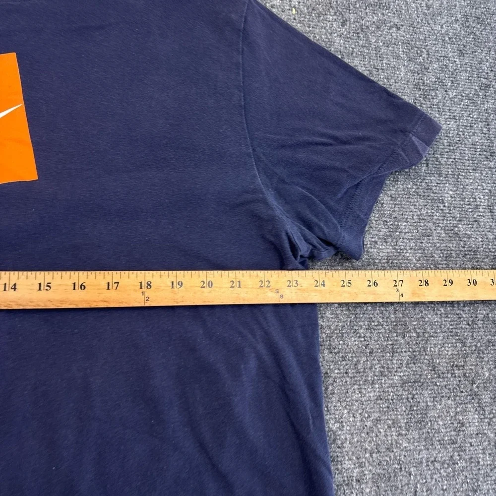 Nike Tee Shirt Mens Size XL Navy Blue‎ Orange Box Logo Crew Neck Swoosh
